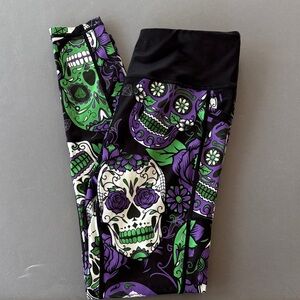 CVG Skull Print Leggings - Black, Green, Purple